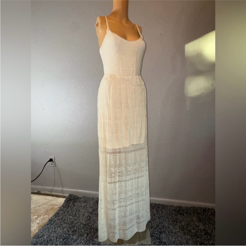 Cream Tie-Back Lace Maxi Dress